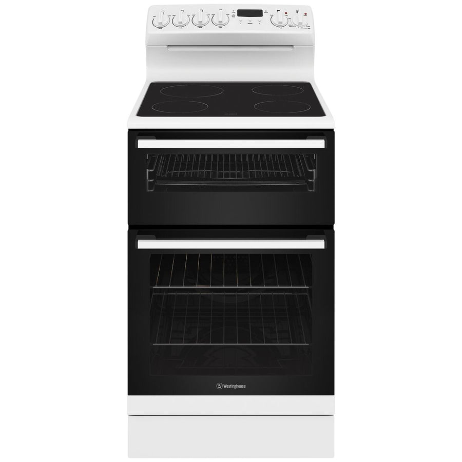 Westinghouse 54cm Electric Freestanding Oven - 80L Fan Forced, Ceramic Cooktop, Separate Grill - WLE543WCB