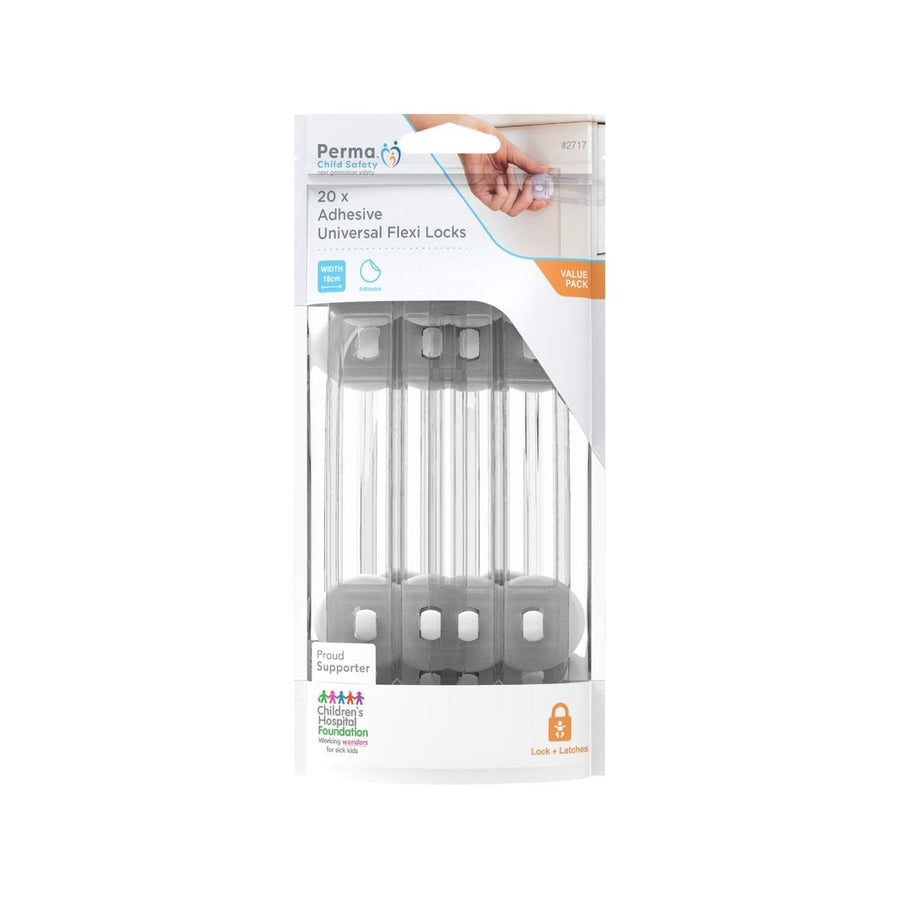 Perma Child Safety Flexi Locks - 18cm - Plastic - 20 Pack - Strong Adhesive - SuperSaverAU - view 1