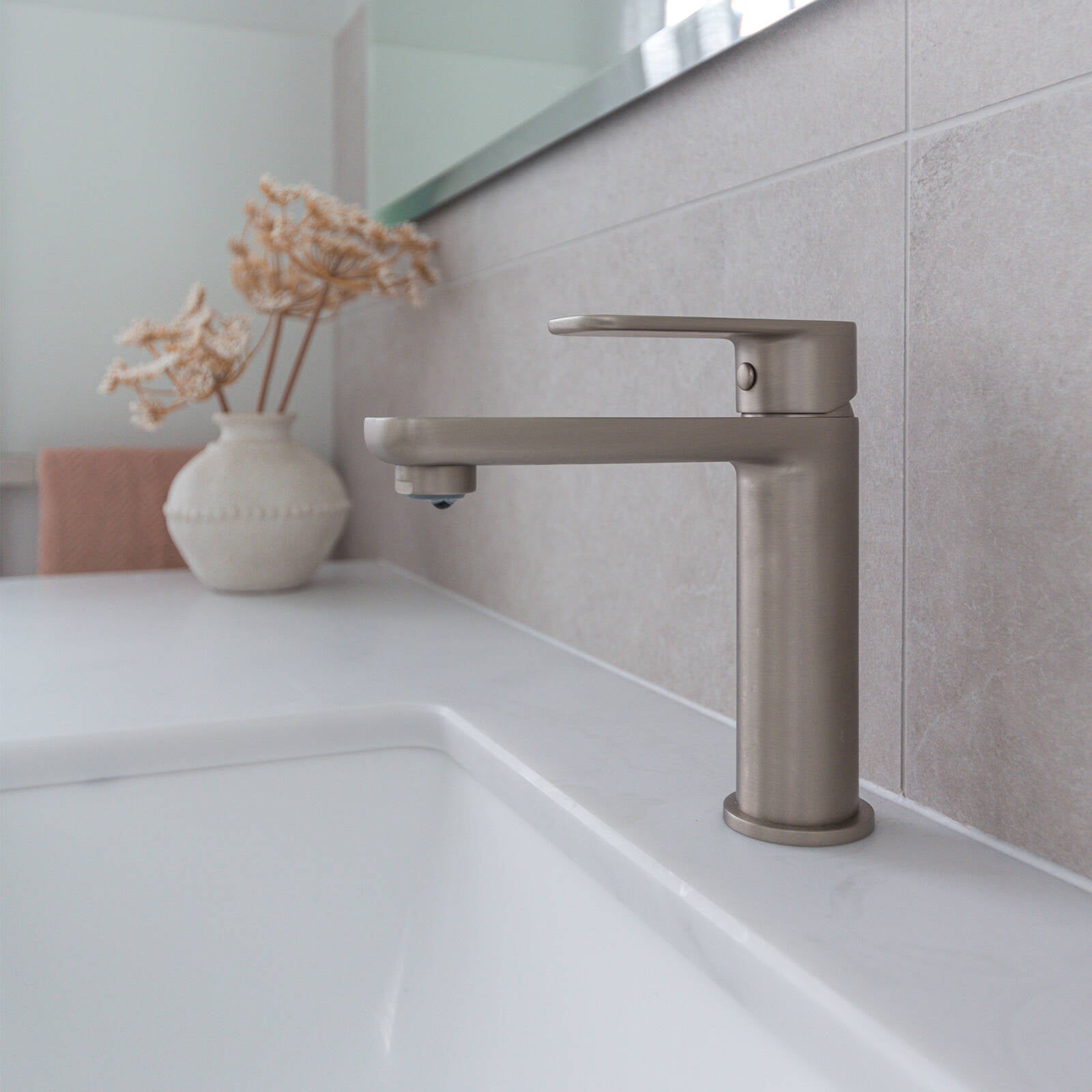 Caroma Luna Basin Mixer Brushed Nickel Lead Free Brass WELS 6 Star 4.5L/min