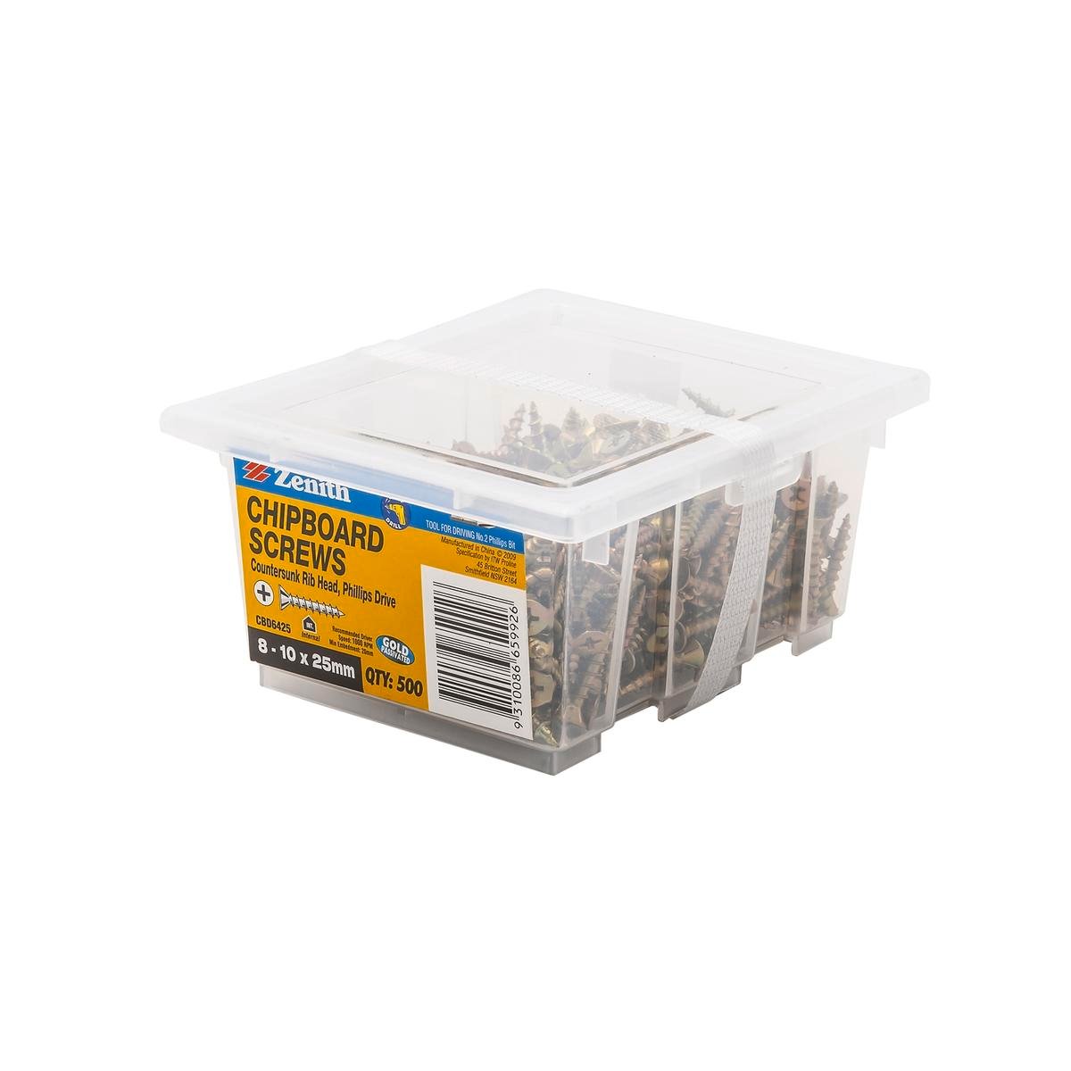 Zenith 8g x 25mm Gold Passivated Countersunk Rib Head Screws - 500 Pack - Maximum Grip - Efficient Countersinking - SuperSaverAU - view 1