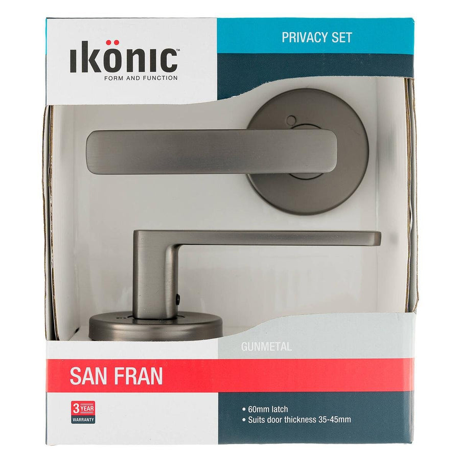 Ikonic Gunmetal San Fran Privacy Lever Set - 60mm Latch - 1 Pack - SuperSaverAU - view 1