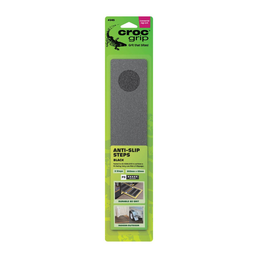 Croc Grip Black Anti-Slip Steps 300mm x 65mm 3 Pack Durable Safety - SuperSaverAU - view 1