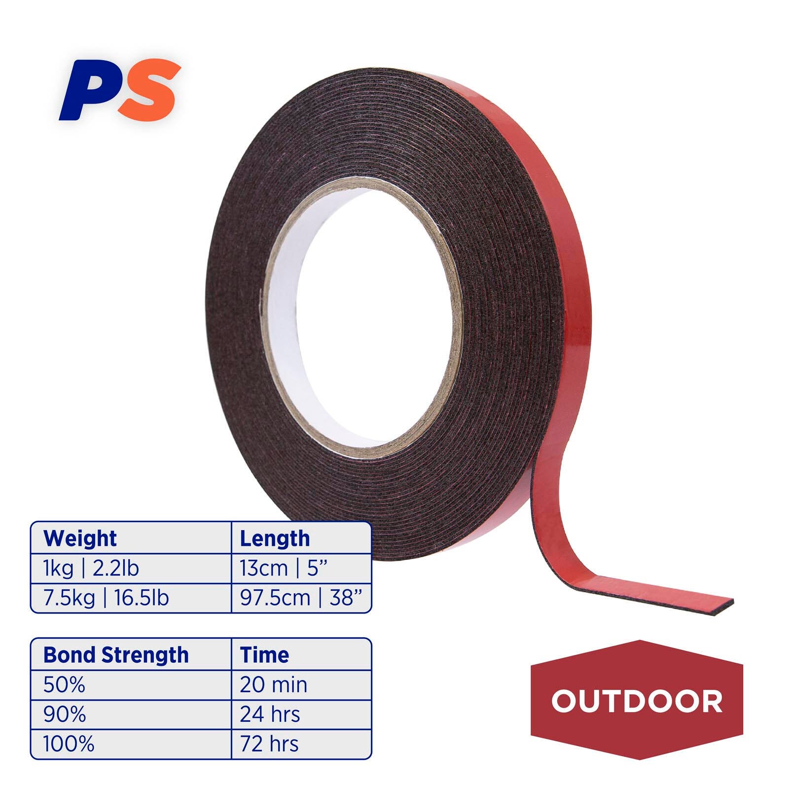 Permastik 12mm x 10m Outdoor Weather Resistant Foam Mounting Tape Roll, Indoor/Outdoor