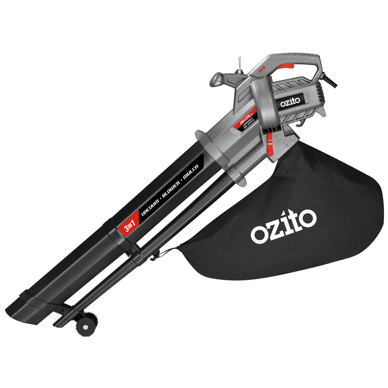 Ozito 2400W Corded 3-in-1 Blower Vacuum Mulcher with Bag, Variable Speed BLV-2401