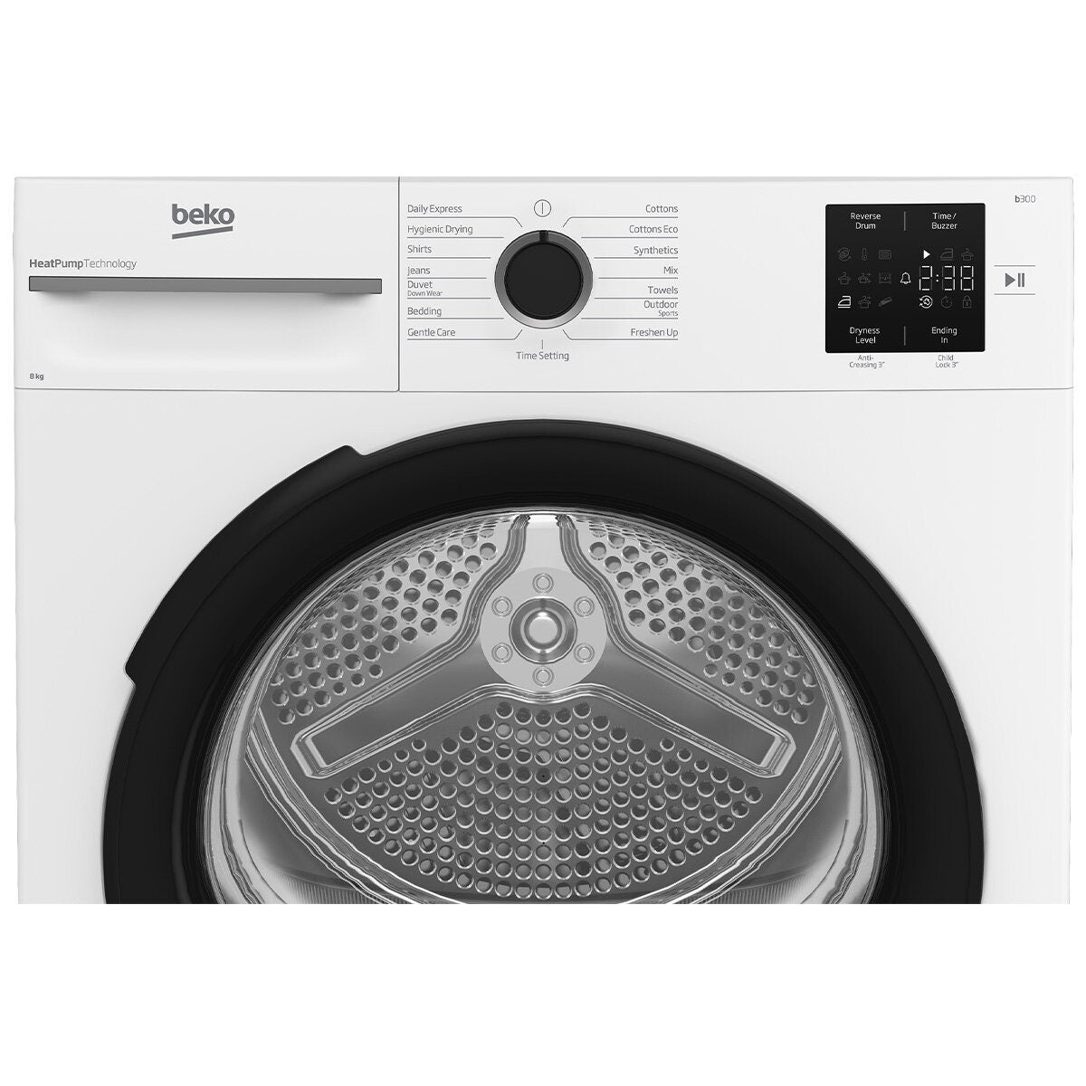 Beko 8kg sensor controlled heat pump dryer - 8 star energy rating, hygienic drying, 15 programs - BDPB8010W