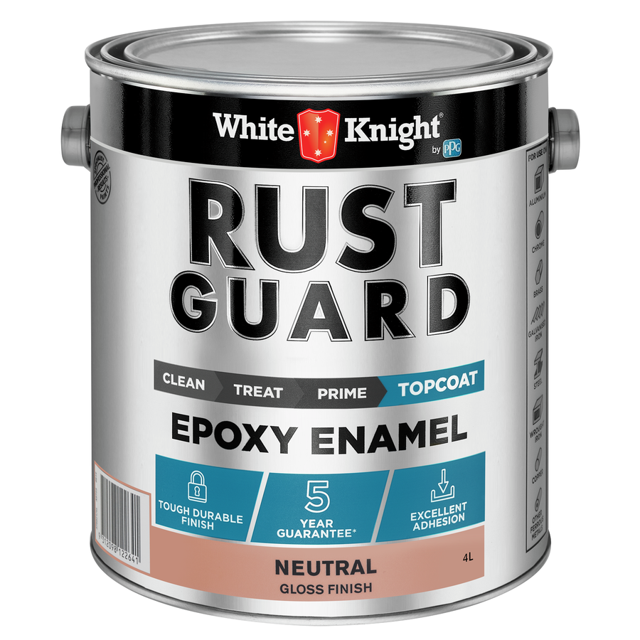 White Knight Rust Guard Neutral Gloss Solvent Based Epoxy Enamel Paint 4L