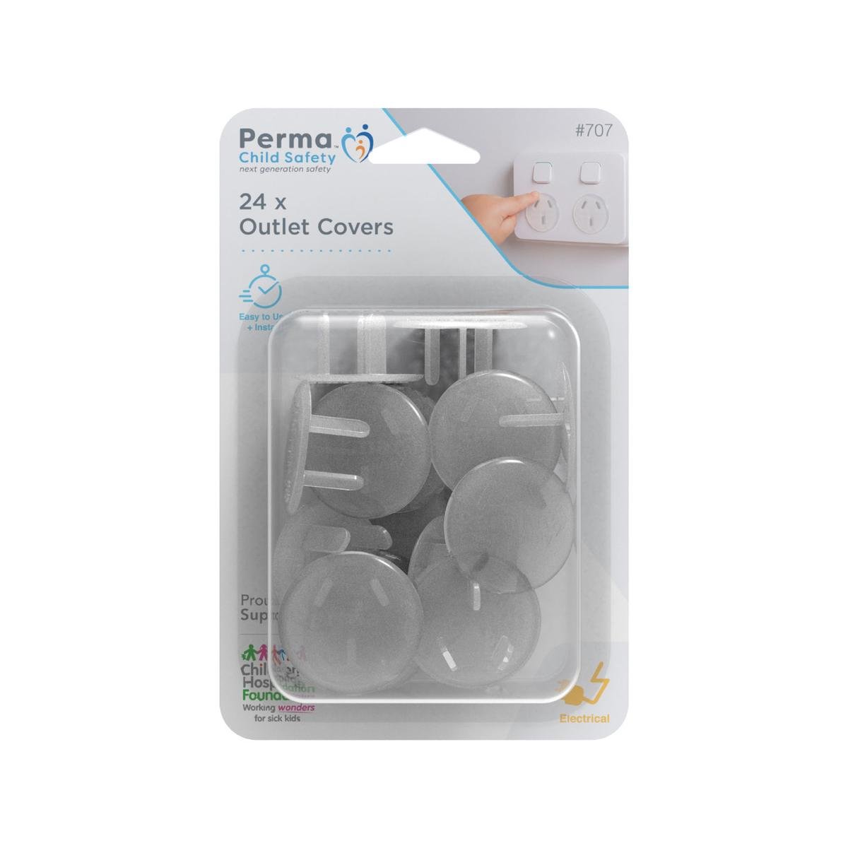 Perma Child Safety Outlet Covers - 35mm x 20mm - Plastic - Clear Design - 24 Pack - SuperSaverAU - view 1