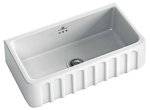 Abey Chambord Louis large butler sink - 50L single bowl, fluted facade, handcrafted fireclay - LOUIS-2W