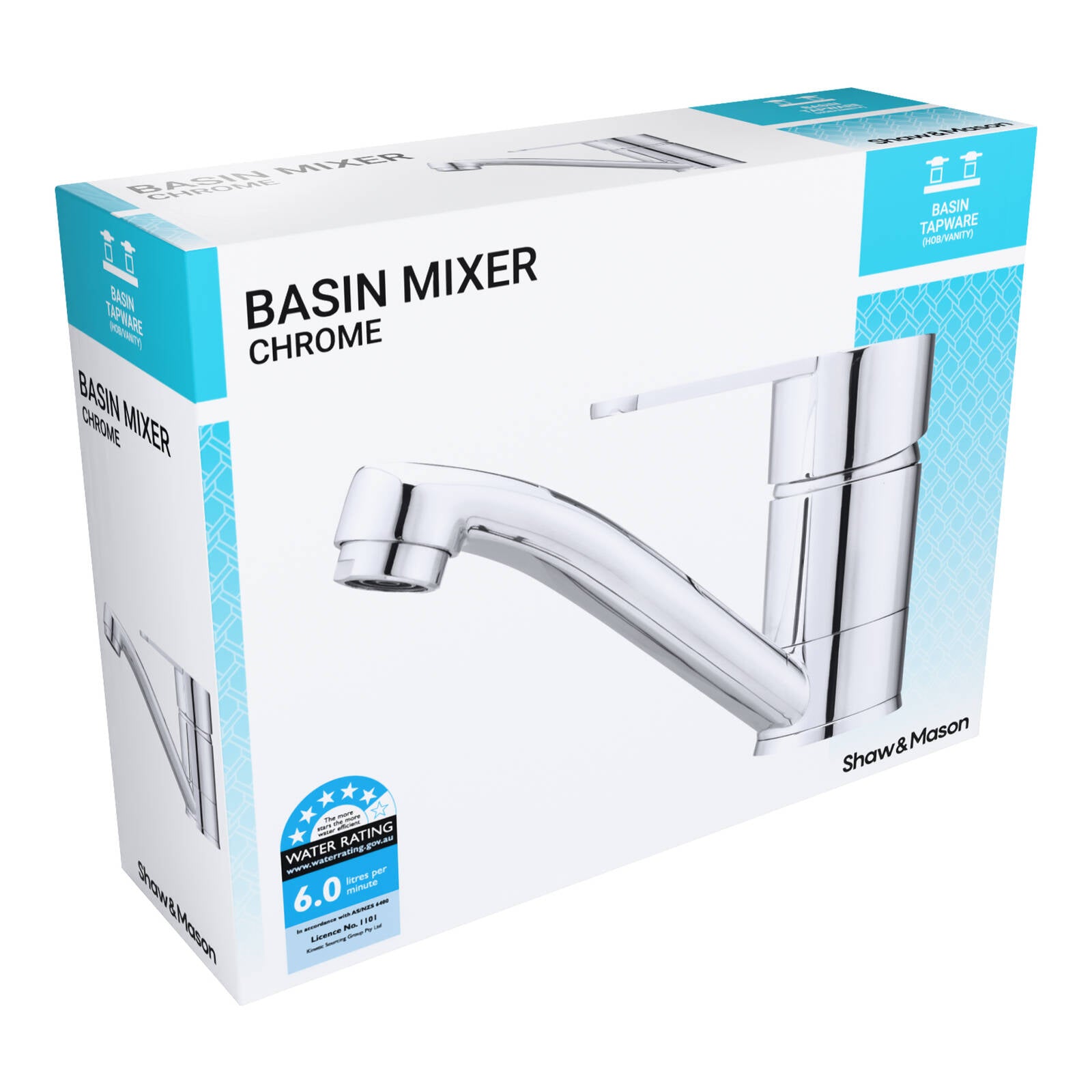 Shaw & Mason 40mm Chrome High Pressure Basin Mixer - 5 Star WELS, 6L/min