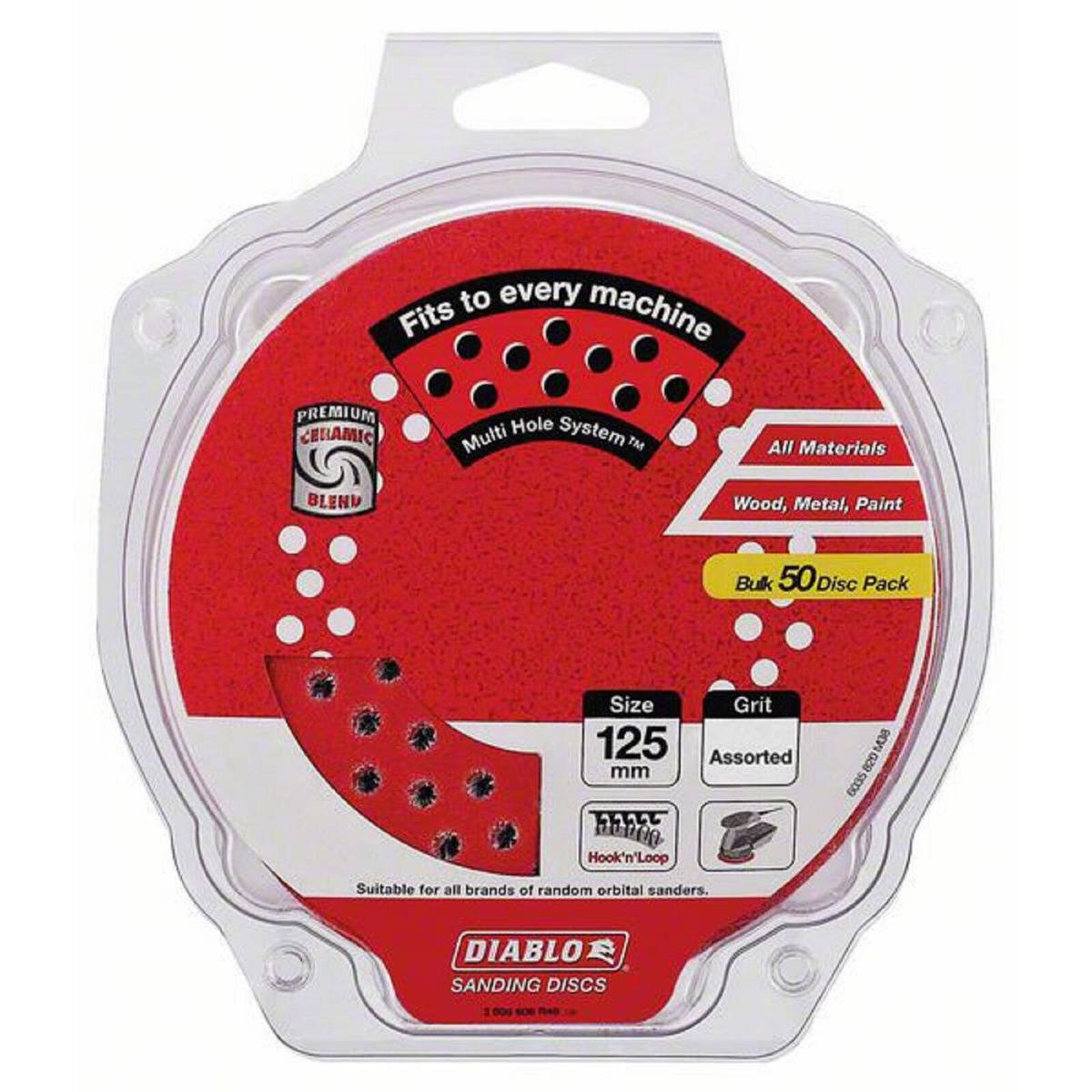 Diablo 125mm Mixed Grit Abrasive Random Orbital Sheets - 50 Pack - Red - SuperSaverAU - view 1