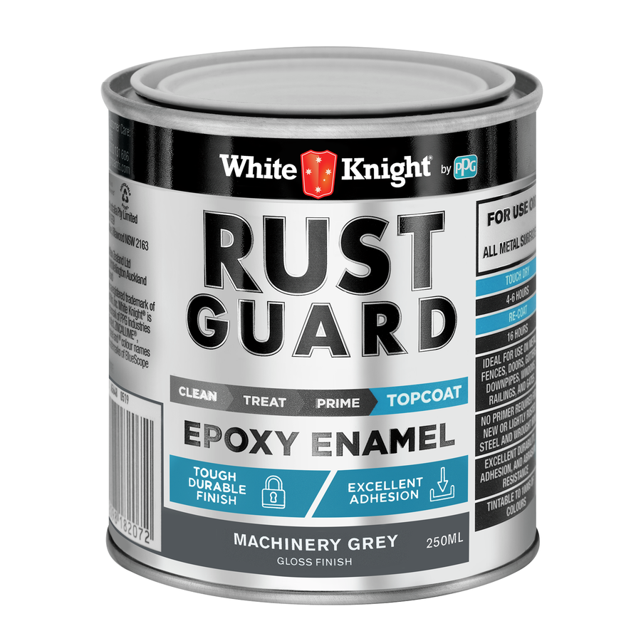 White Knight Rust Guard 250ml Machinery Grey Gloss Epoxy Enamel Paint