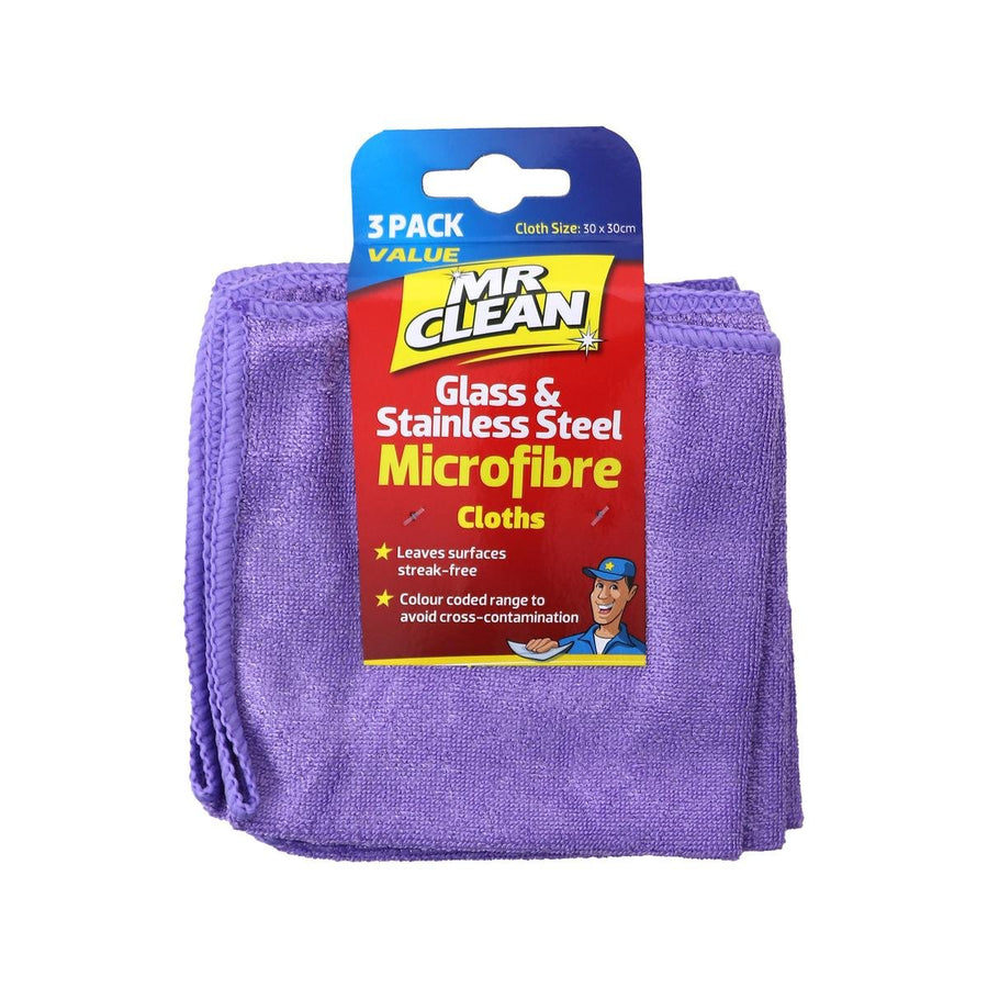 Mr Clean Glass Stainless Steel Microfibre Cloth 3 Pack - 30 x 30 cm - Streak-Free Cleaning - SuperSaverAU - view 1