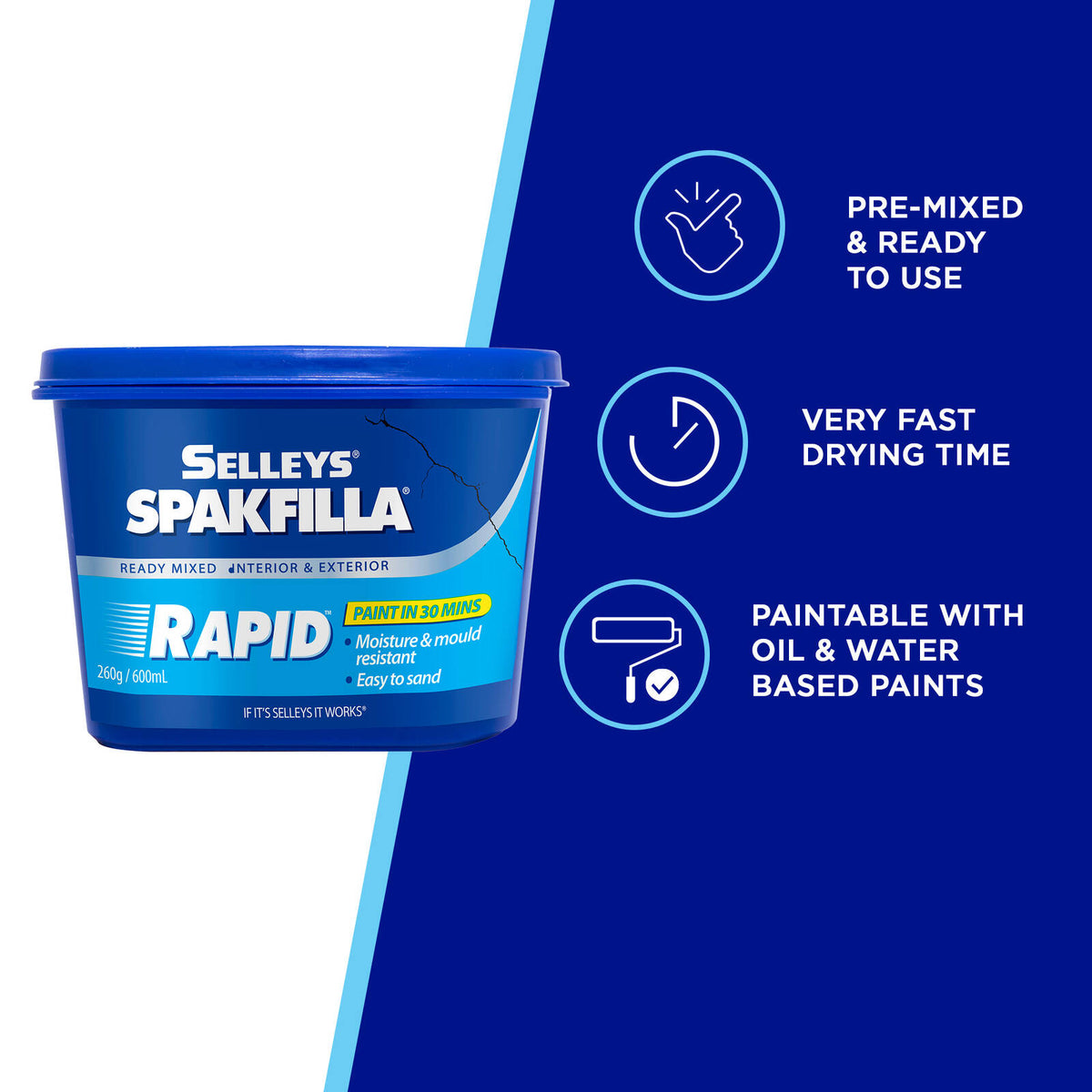 Selleys Spakfilla Rapid Paintable Sandable Gap Filler White 260g