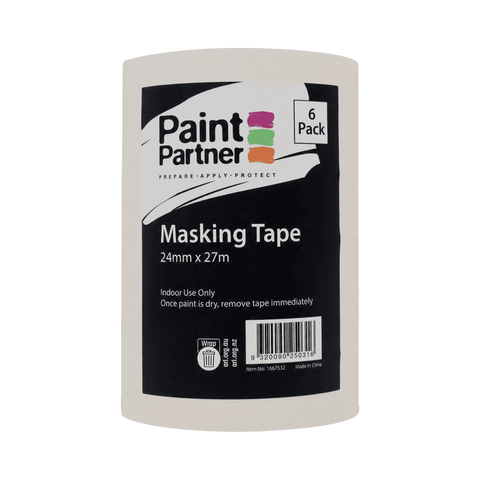Paint Partner Thick Masking Tape 24mm x 27m White Paper 6 Pack Indoor