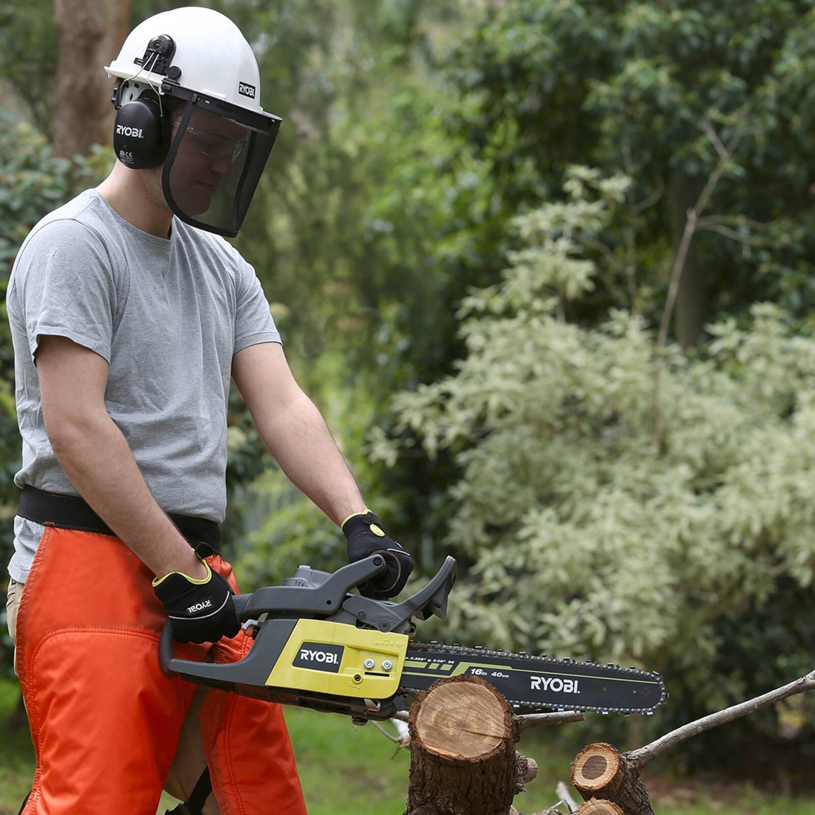 Ryobi Garden Helmet Kit with Visor & Earmuffs, White & Black