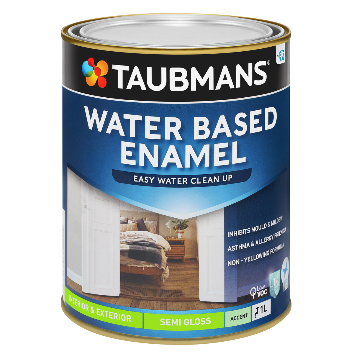 Taubmans 1L Accent Semi Gloss Water Based Enamel Paint - 1L - Low VOC, Non-Yellowing - SuperSaverAU - view 1