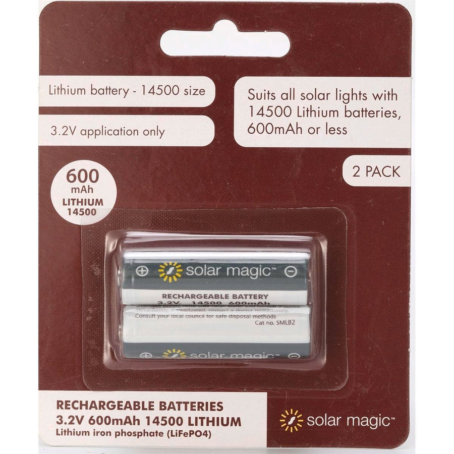 Solar Magic 14500 Lithium Battery 3.2V 600mAh 2 Pack Rechargeable - SuperSaverAU - view 1
