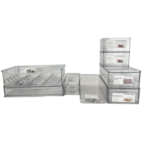 The Container Store 8 piece fridge pack 1 - Clear PET bins, egg drawer and bottle holders - VTCS-FRIDGE-P1