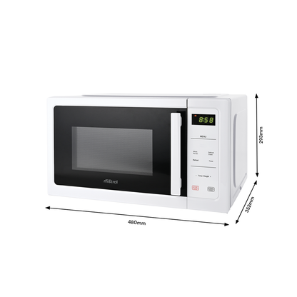 Mistral 25L Digital Microwave - 850W - White - 60-Minute Timer - Child Lock
