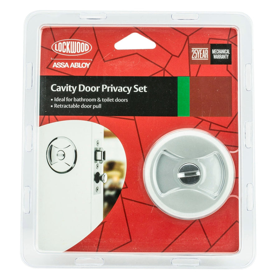 Lockwood Sliding Cavity Privacy Set, Satin Pearl, Emergency Release