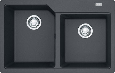 Franke Fragranite Double Bowl Topmount Sink - Onyx Black, 42L and 27L Bowls, No Drainer - UBG620-86ON