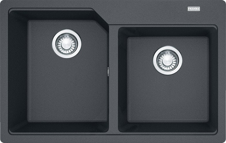 Franke Fragranite Double Bowl Topmount Sink - Onyx Black, 42L and 27L Bowls, No Drainer - UBG620-86ON