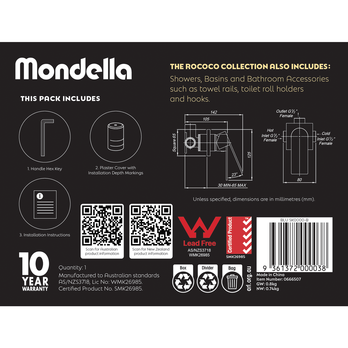 Mondella Black Matte Rococo Shower Mixer - 165mm x 125mm x 105mm - Lead-Free Stainless Steel - SuperSaverAU - view 5