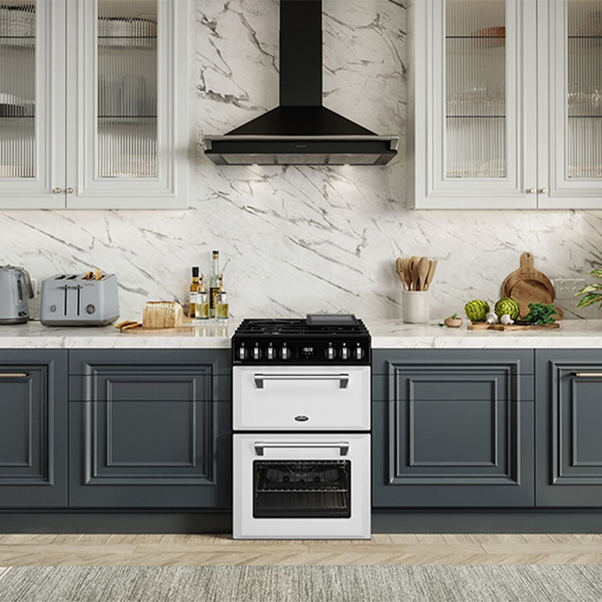 Belling 60cm Mini Richmond Dual Fuel Freestanding Oven - Double Oven, Wok Burner, White - BMR60DODFW