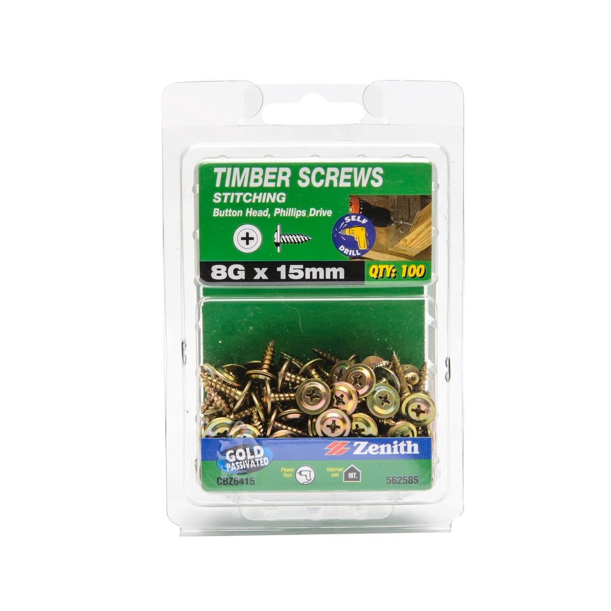 Zenith 8g x 15mm Gold Passivated Button Head Timber Screws - 100 Pack - SuperSaverAU - view 1