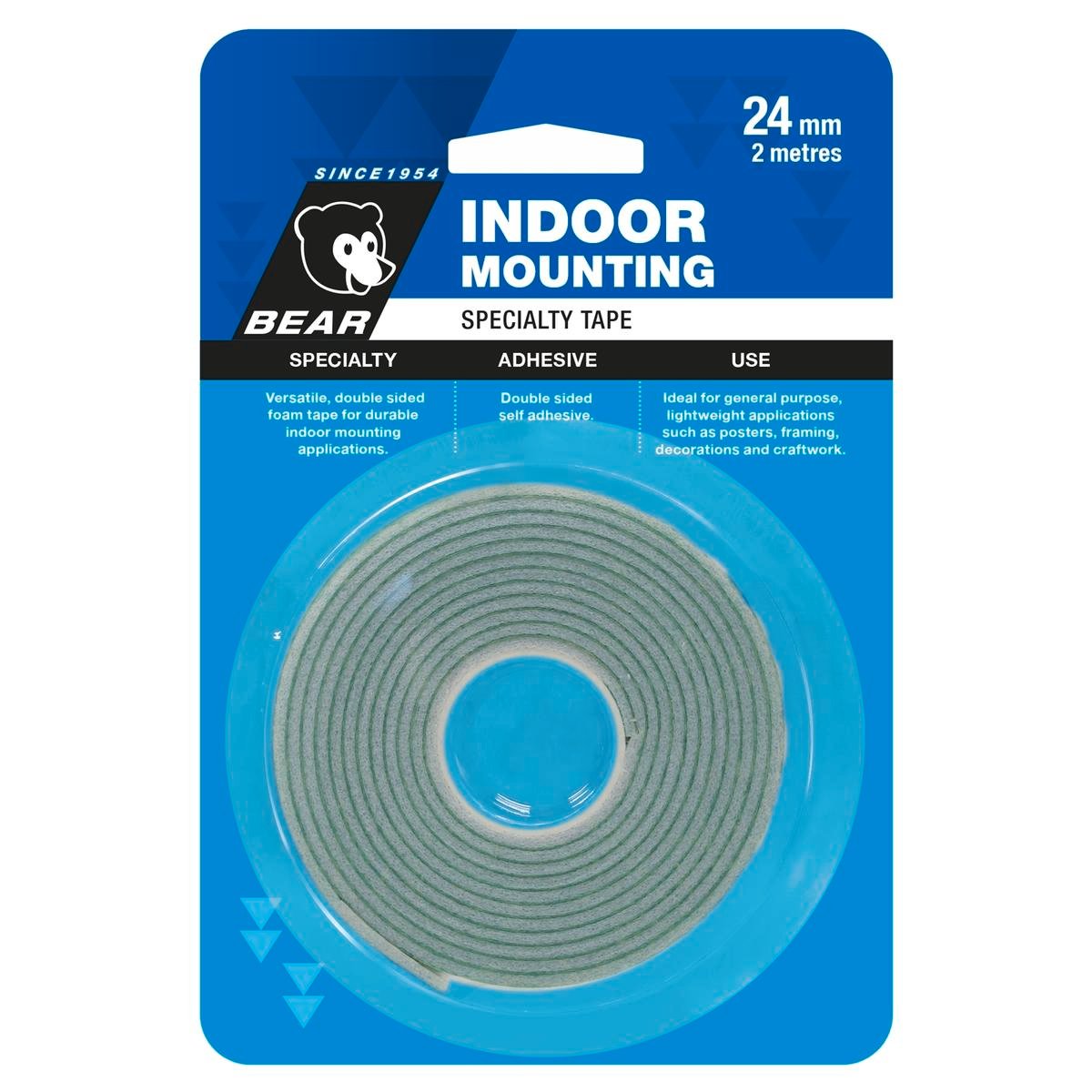 Bear Indoor Mounting Tape - 24mm x 2m - White Foam - Durable Adhesive - SuperSaverAU - view 1