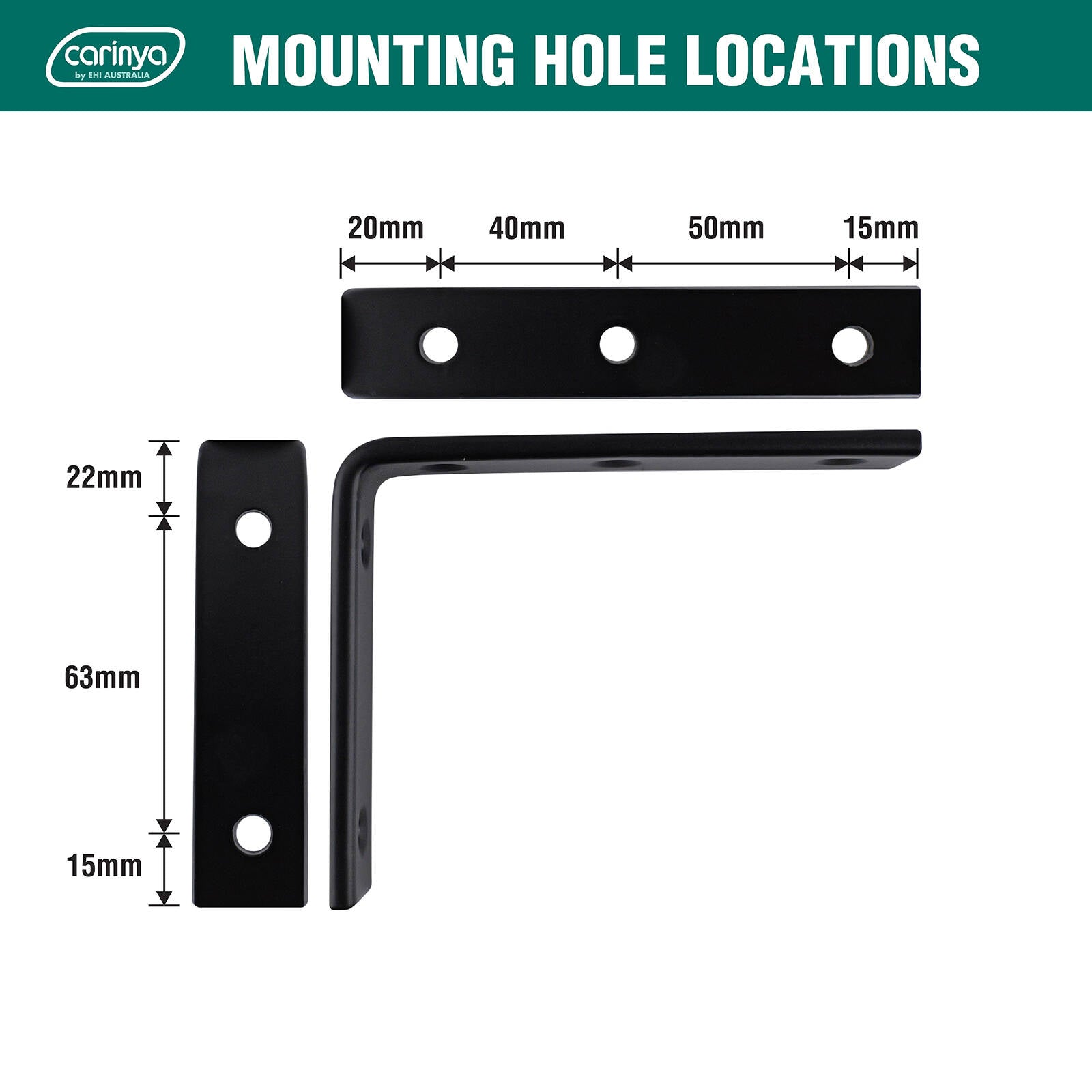 Carinya 125 x 100mm Black Heavy-Duty Powder Coated Steel Angle Bracket, 200kg