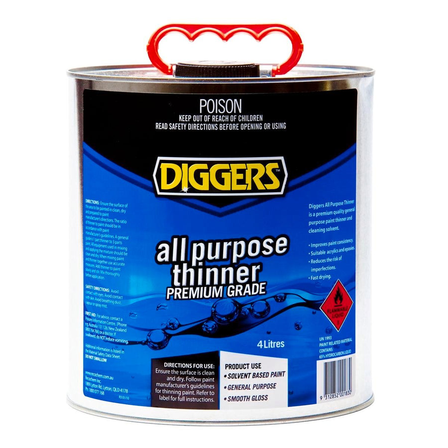 DIGGERS All Purpose Thinner 1L Solvent Cleaner Fast Drying Smooth Finish - SuperSaverAU - view 1
