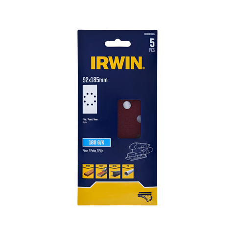 IRWIN 92 x 185mm 180 Grit Orbital Sanding Sheets - 5 Pack