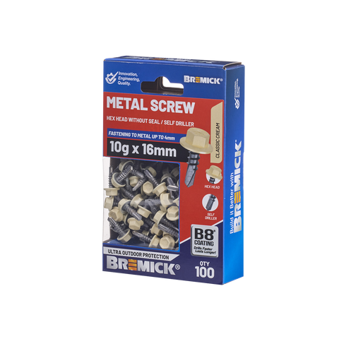 Bremick Metal Hex Screw 10g x 16mm B8 Coating - Box of 100 - Self-Drilling - SuperSaverAU - view 1