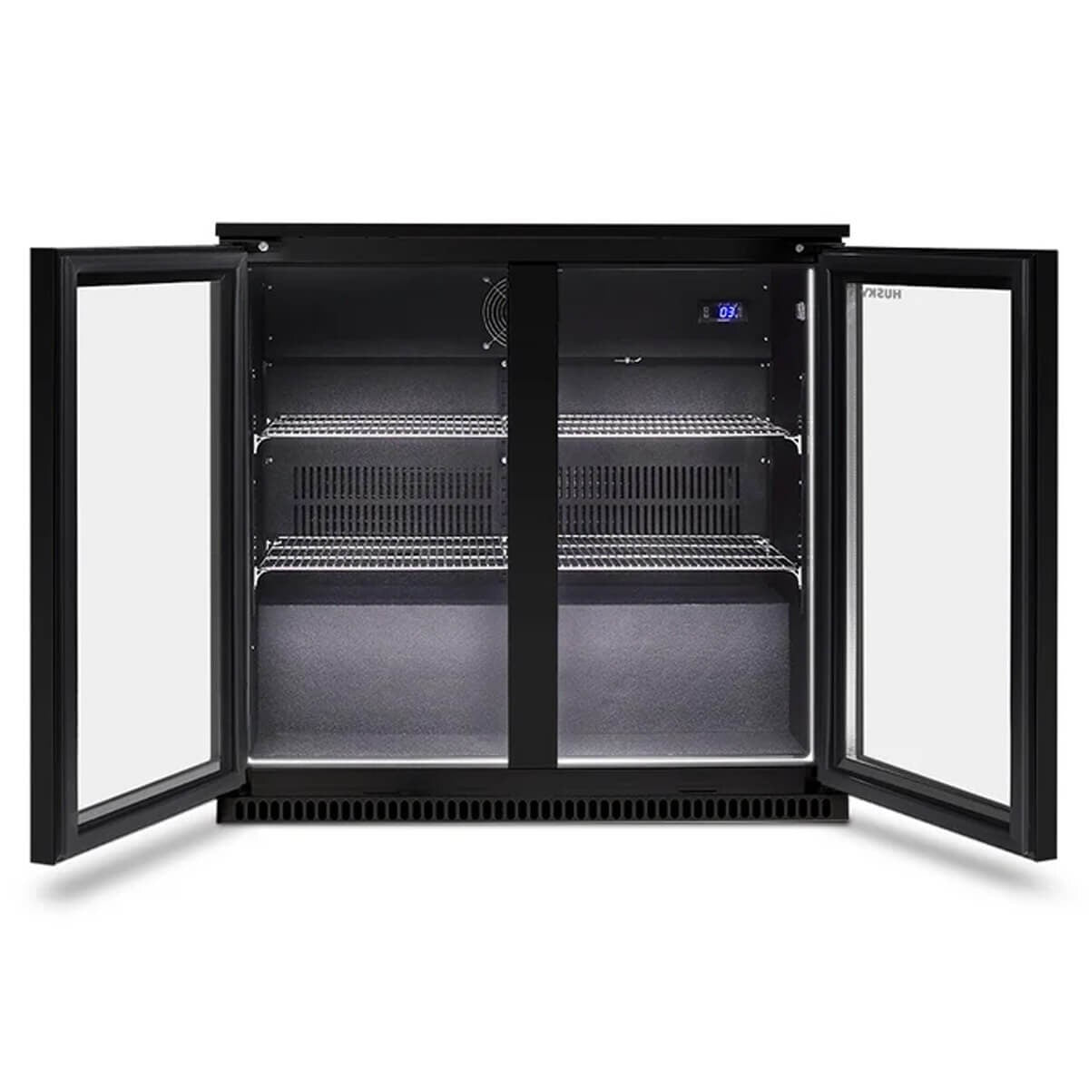 Husky double door outdoor beverage fridge - black, anti-condensation glass doors - ALFC2BLK840ELB