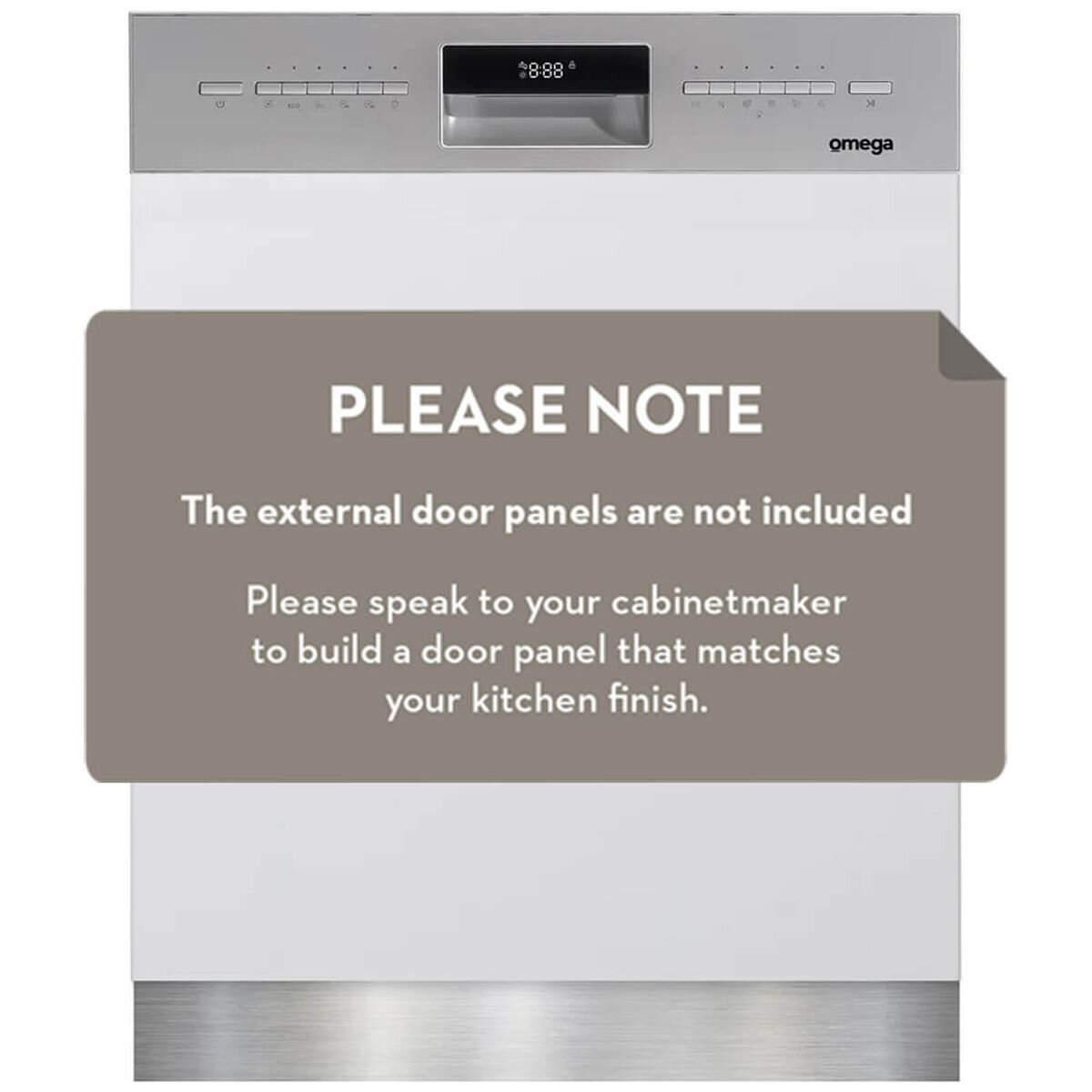 Omega 60cm Semi Integrated Dishwasher - 15 Place Settings - 7 Programs - Stainless Steel - ODWIS6015X