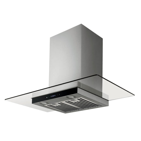 Airvolution 900mm Flat Glass Canopy Rangehood - Stainless Steel and Black Glass, Touch Controls - ARGF90BTS