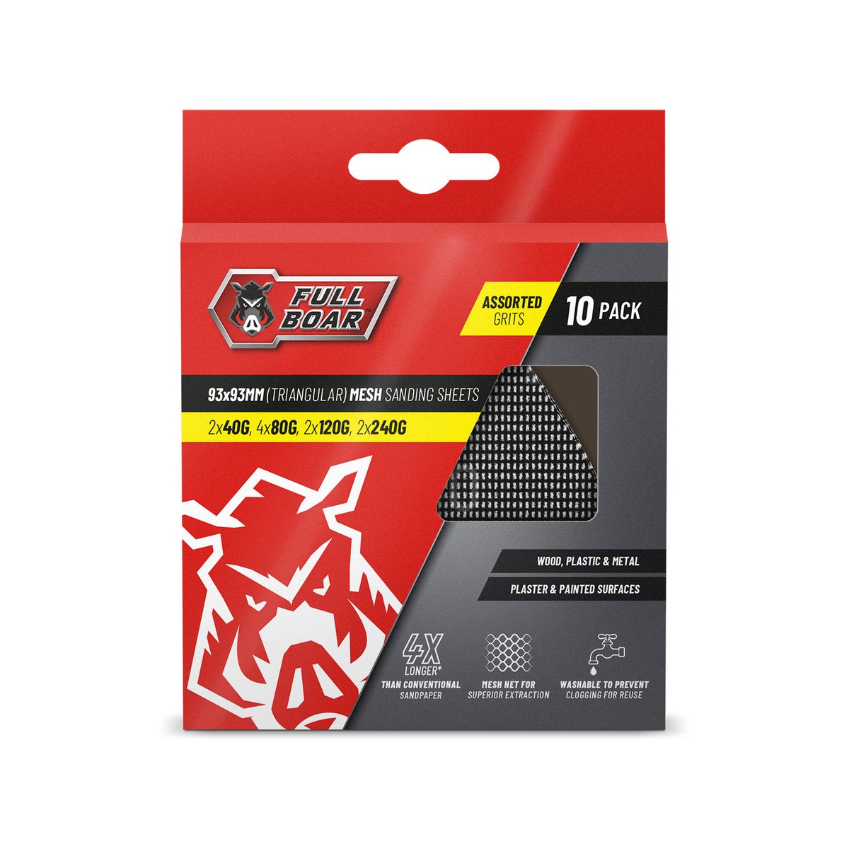 Full Boar Assorted Triangular Mesh Sanding Sheets 10 Pack - 93mm x 93mm - Washable, Reusable - SuperSaverAU - view 2