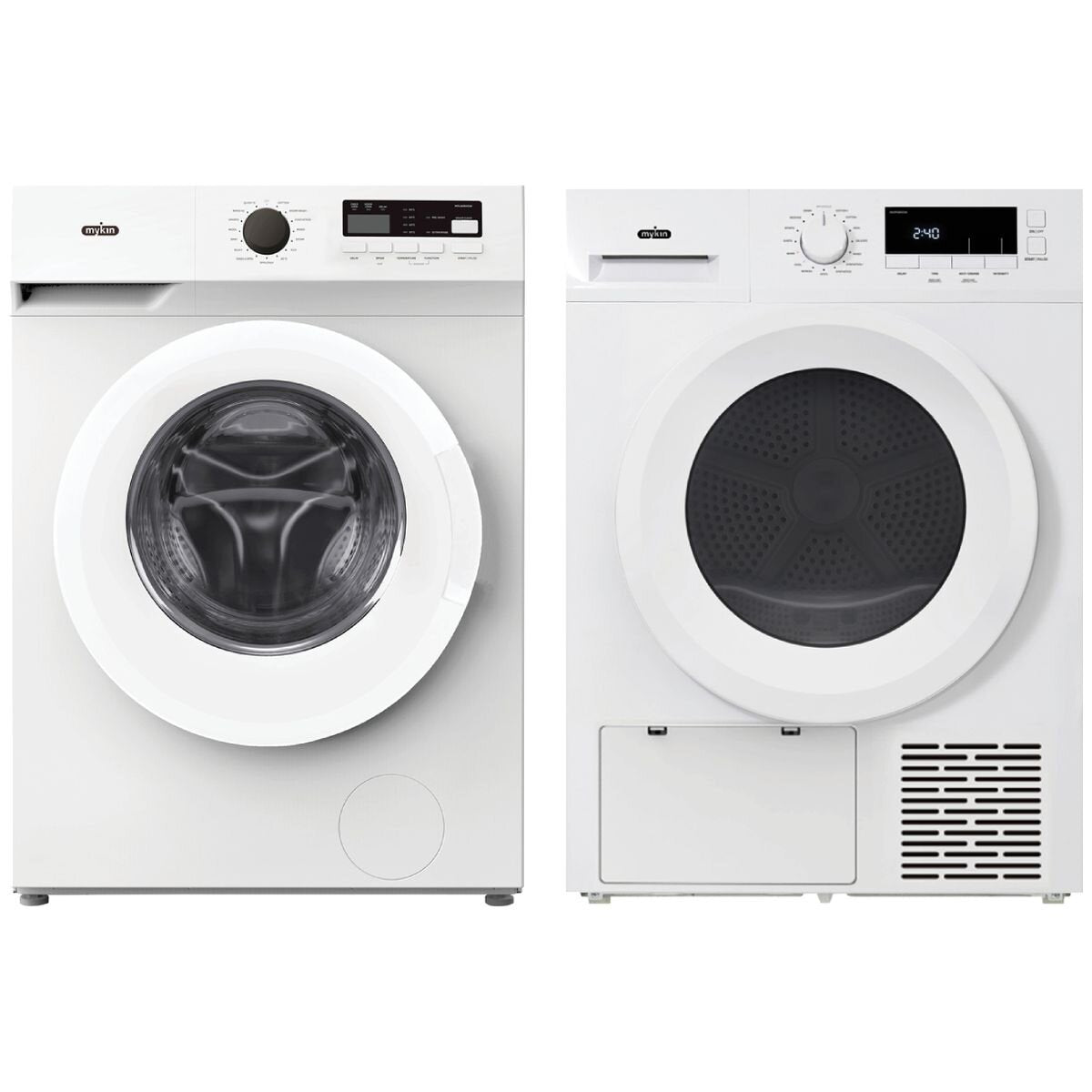 Mykin 8kg Front Load Washer and 8kg Heat Pump Dryer Package - White - 16 Drying Programs - MFLW800WMHPD800W