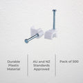 DETA 10mm White Flat Cable Clips Plastic 500 Pack