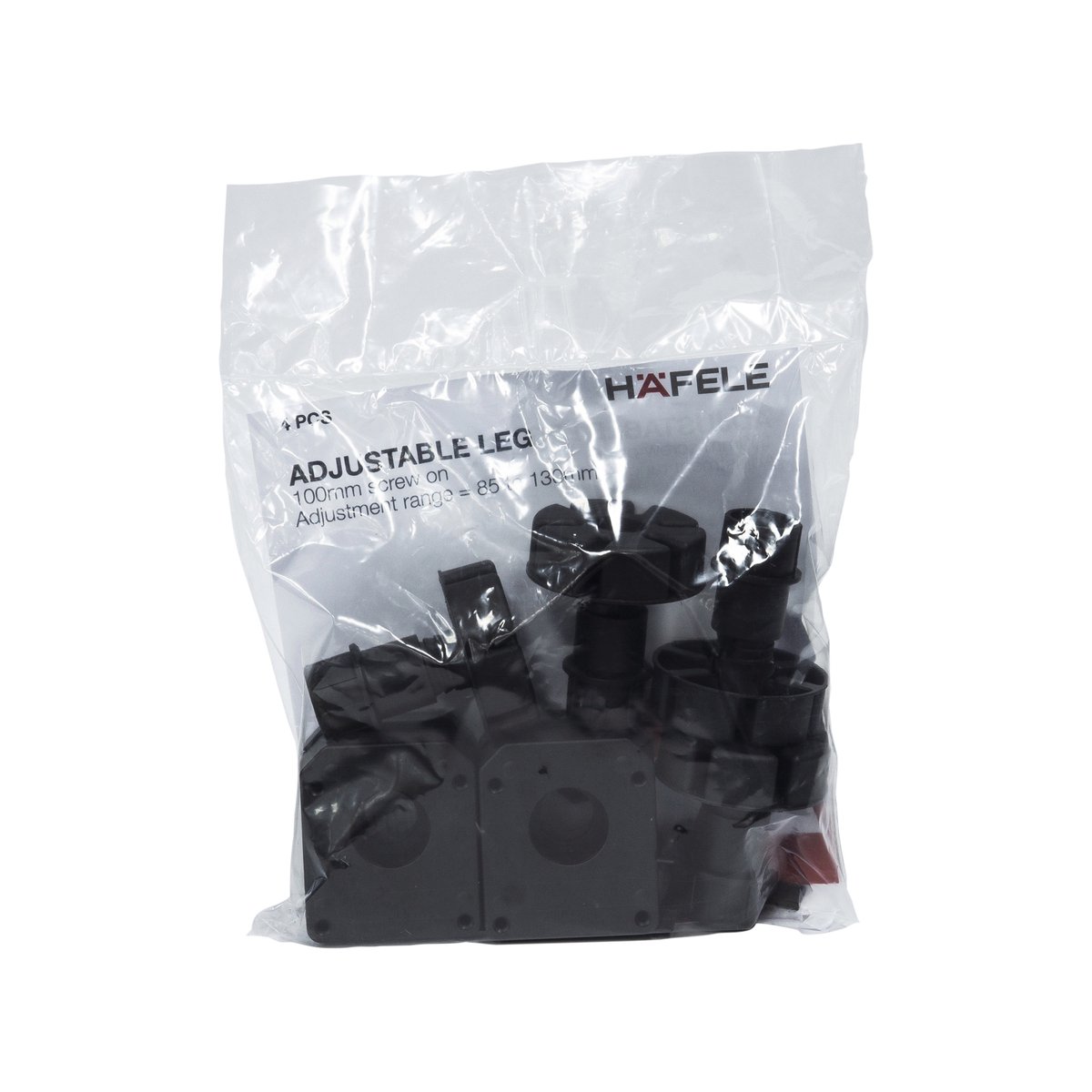 Hafele Adjustable Leg Set - 100mm - Plastic - Height Adjustable - 4 Pack
