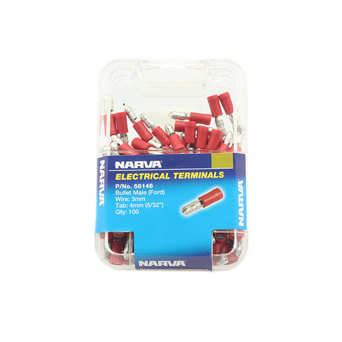 Narva Red Male Bullet Terminal 2.5-3mm 4mm Flared Vinyl 100 Pack - SuperSaverAU - view 1