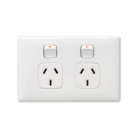 HPM White Double Powerpoint 82mm ABS Plastic Low Profile Design - SuperSaverAU - view 1