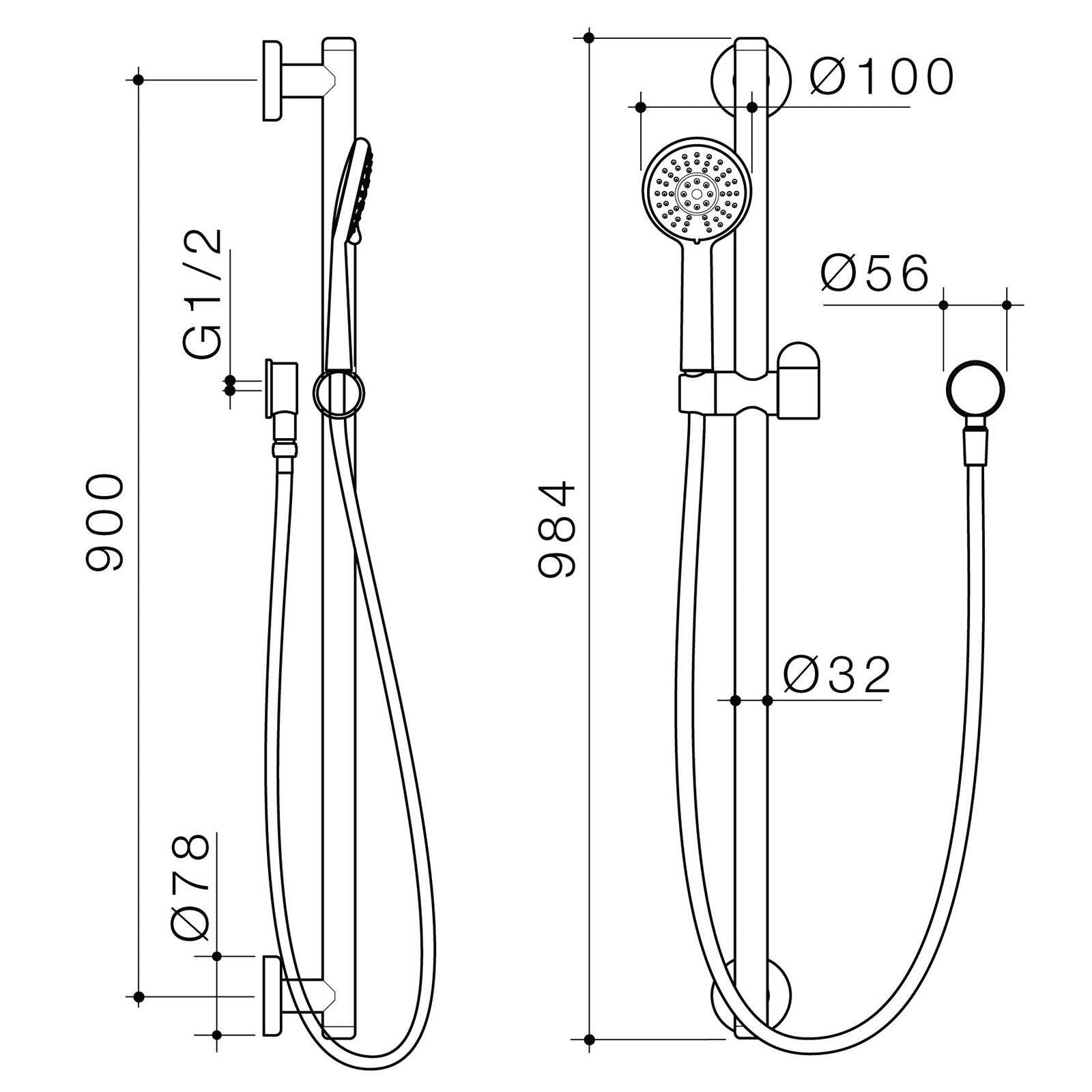HomeCare by Caroma 900mm Brushed Nickel Rail Shower Set, 9L/min 3 Star WELS