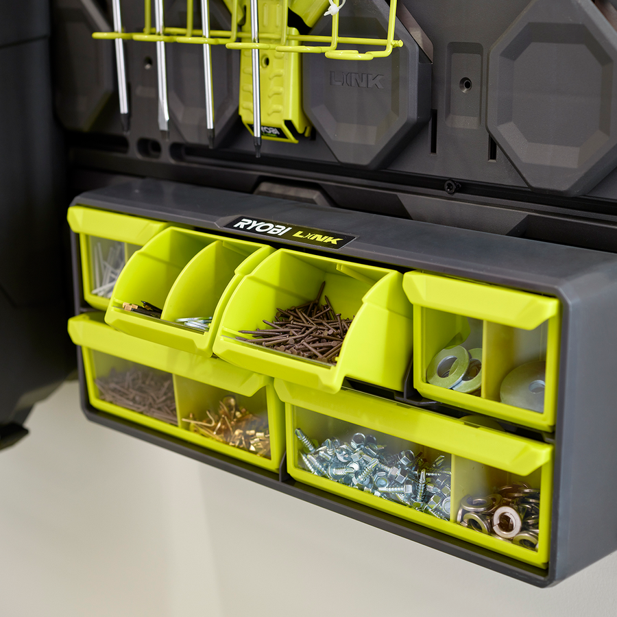 Ryobi Link Small Wall Parts Organiser - 6 Clear Bins - 168mm x 94mm x 394mm - SuperSaverAU - view 5