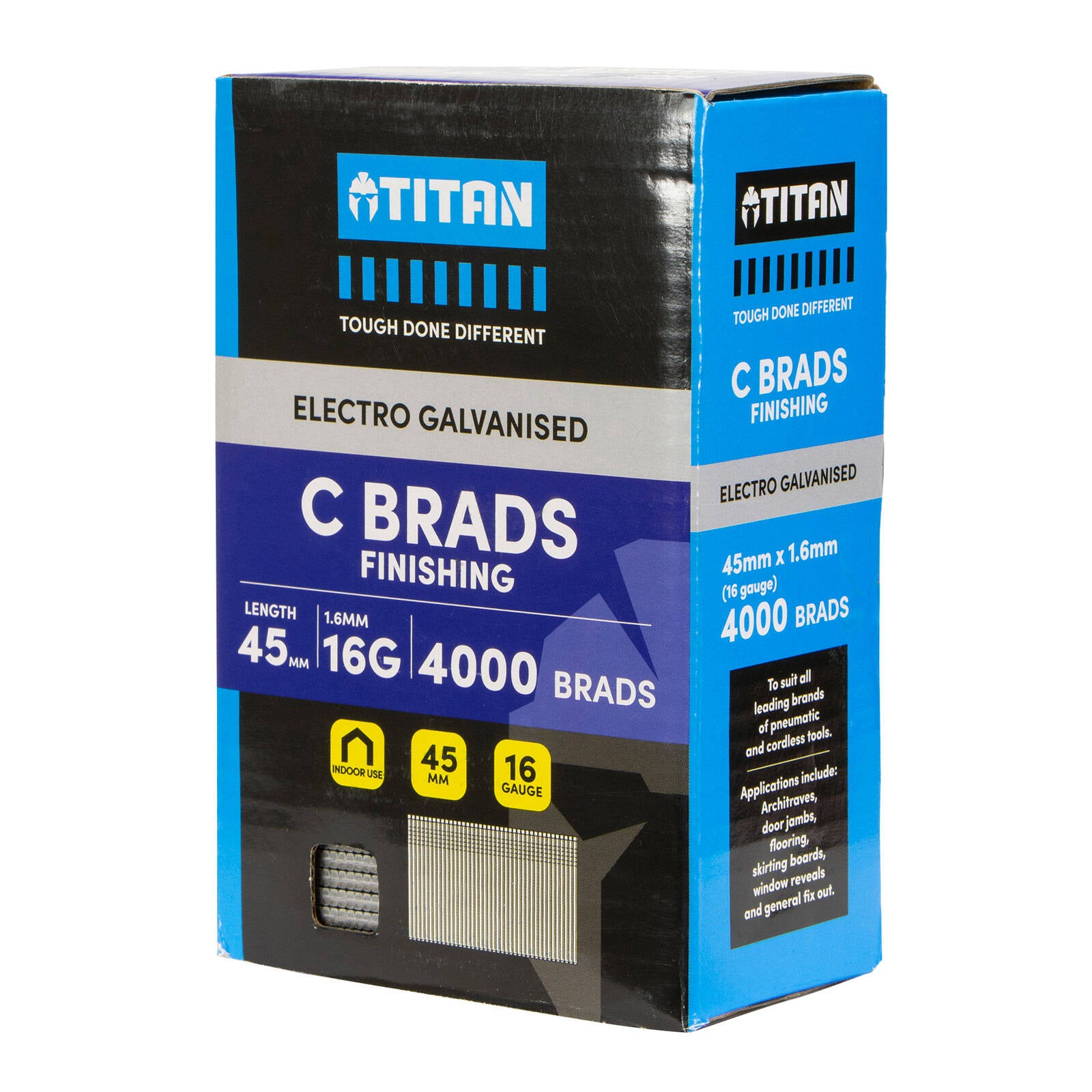 Titan 45 x 1.6mm 16 Gauge Electro Galvanised Straight Collated C Brads - 4000 Pack