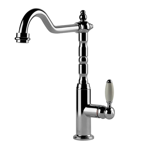 Turner Hastings Providence single sink mixer - chrome with white handle accent and square neck - PR404SM-CH