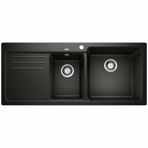 Blanco Naya 8S 1 and 3/4 bowl inset sink - black Silgranit, left hand drainer, 37L main bowl - NAYA8SBRK5