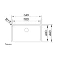 Blanco Claron Single Bowl Sink - Dark Steel Finish, Top or Flush Mount, 10mm Radius - 528004