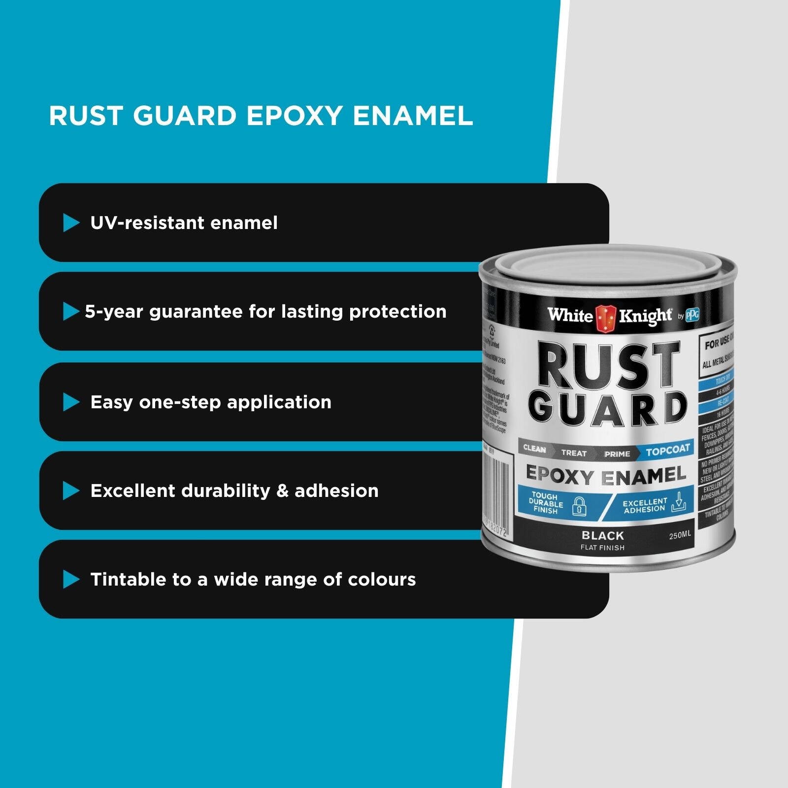White Knight Rust Guard 250ml Black Flat Epoxy Enamel Metal Paint